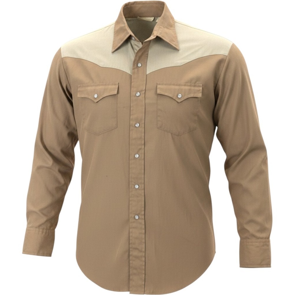 Vintage PT Western Wear by March Pearl Snap Shirt Brown Tan Two Tone Mens L